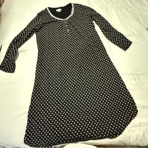 Celestial Dreams Black Paisley Cotton Nightgown Dress S/M Long Sleeve Lace Trim